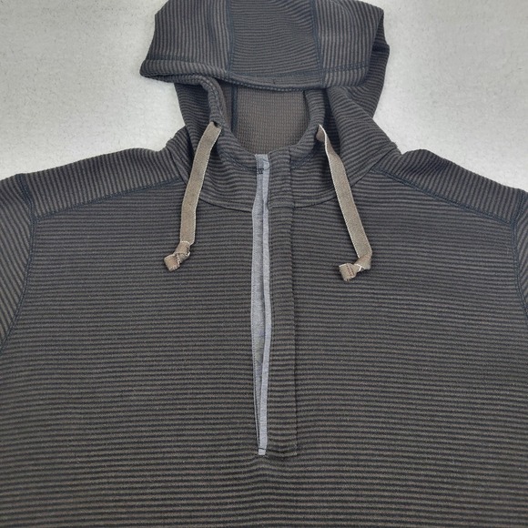 ExOfficio Pullover Hoodie Mens XL Brown Striped Half Zip Kangaroo Pocket Outdoor - Picture 2 of 9